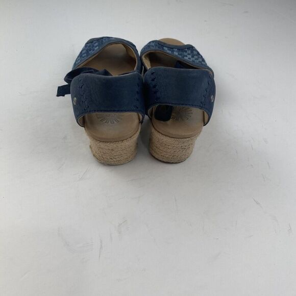 UGG Blue Delmar Woven Wedge Ankle Tie Espadrilles Sandals Womens Size 7.5 Used - Picture 4 of 16
